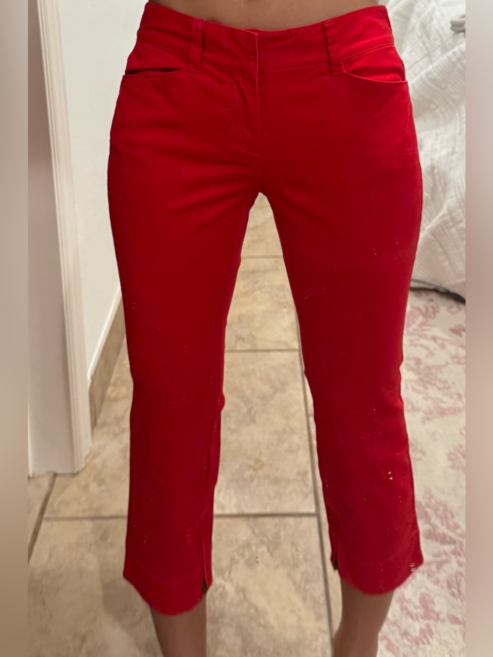 LOFT Red Cropped Slim Ankle Jeans